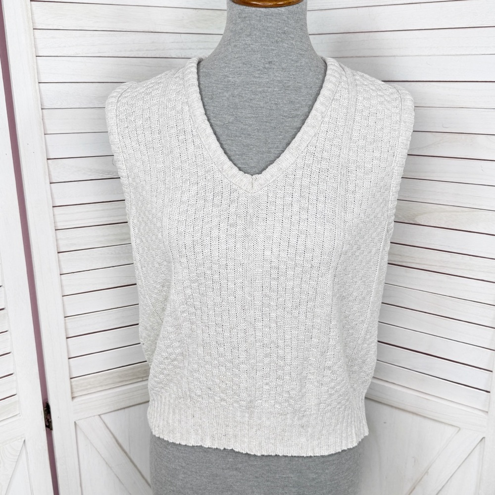 Vintage 90s New Attitude Basketweave Pullover Sweater Vest Cropped Beige‎ Medium